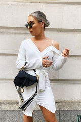 White Off The Shoulder Blazer Dress - Halia-Dresses