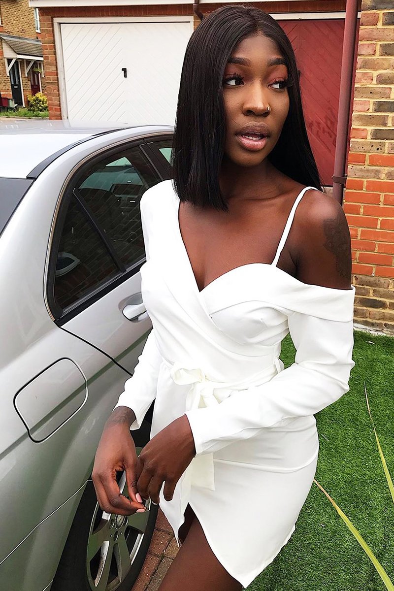 White Off The Shoulder Blazer Dress - Halia-Dresses