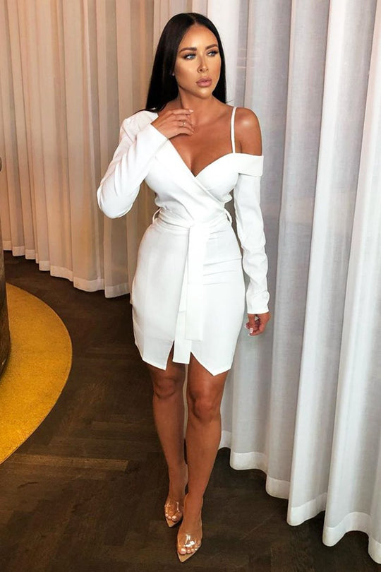 White Off The Shoulder Blazer Dress - Halia
