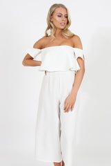 White Off The Shoulder Jumpsuit - Kyda-Jumpsuits