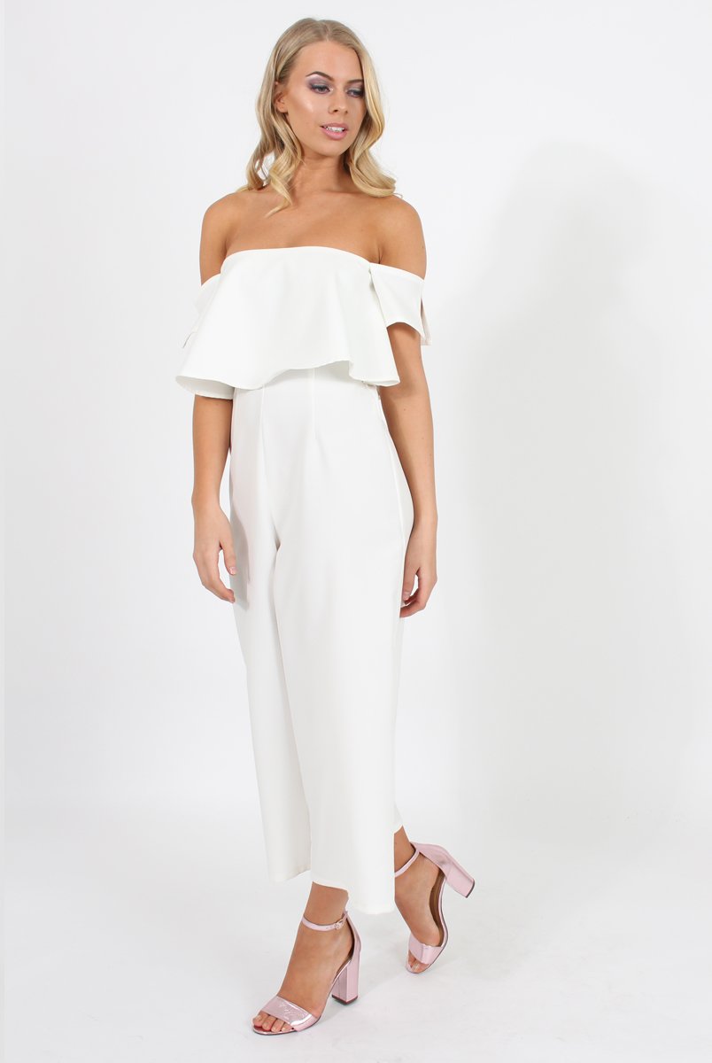 White Off The Shoulder Jumpsuit - Kyda-Jumpsuits