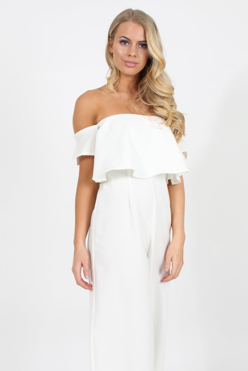 White Off The Shoulder Jumpsuit - Kyda-Jumpsuits