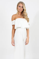 White Off The Shoulder Jumpsuit - Kyda-Jumpsuits