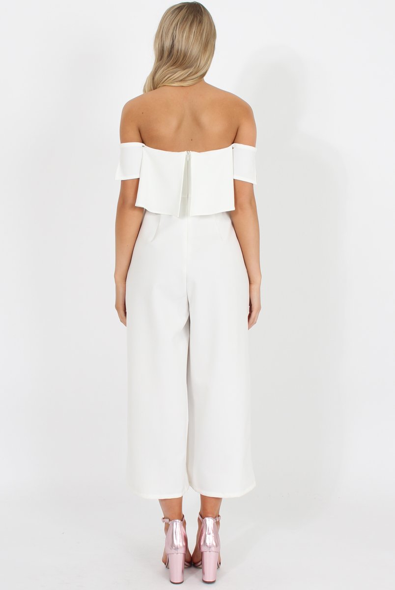 White Off The Shoulder Jumpsuit - Kyda-Jumpsuits