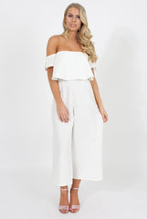 White Off The Shoulder Jumpsuit - Kyda-Jumpsuits