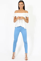 White Off the Shoulder Lace Frill Top - Larisa-Tops