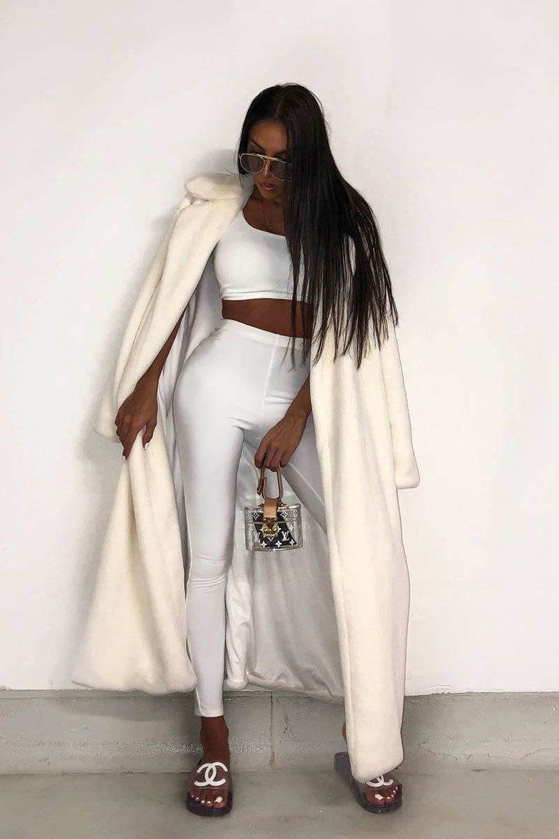White One Shoulder Crop Top and Leggings Co-Ord - Marrie-Co-ords