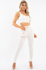 White One Shoulder Crop Top and Leggings Co-Ord - Marrie-Co-ords
