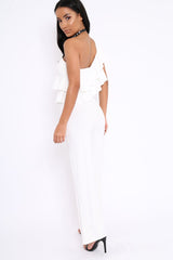 White One Shoulder Ruffle Jumpsuit - Shelley-Jumpsuits