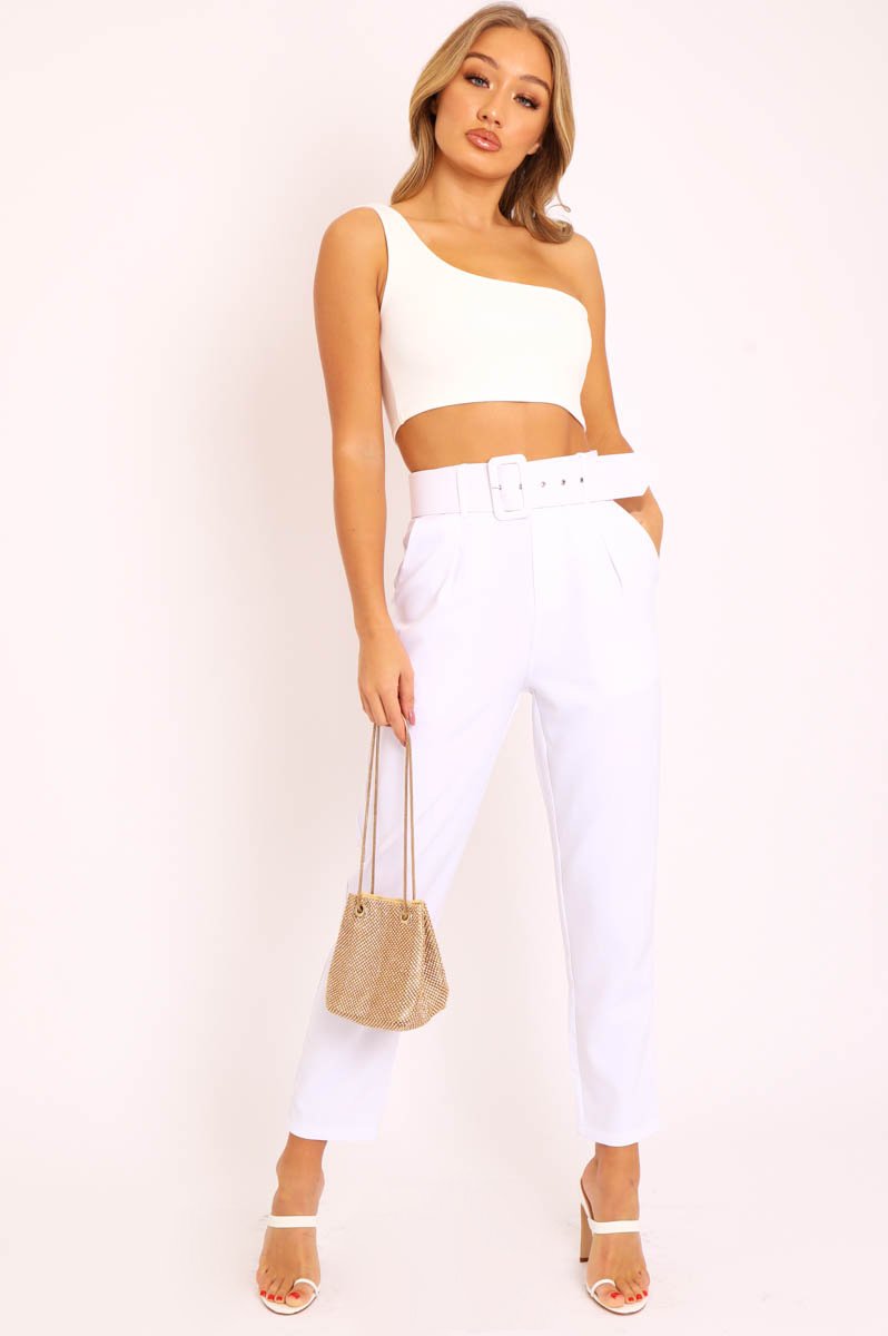 White One Shouldered Crop Top - Kamri-Crop Tops