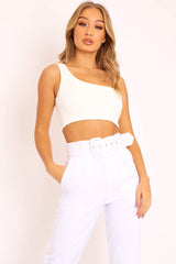 White One Shouldered Crop Top - Kamri-Crop Tops