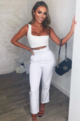 White One Shouldered Crop Top - Kamri-Crop Tops
