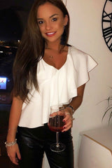 White One Shouldered Frill Top - Maysa-Tops