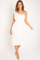 White One Shouldered Wrap Front Midi Dress - Kirtsy-Dresses