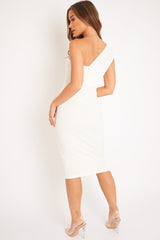 White One Shouldered Wrap Front Midi Dress - Kirtsy-Dresses