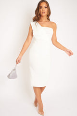 White One Shouldered Wrap Front Midi Dress - Kirtsy-Dresses