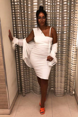 White One Shouldered Wrap Front Midi Dress - Kirtsy-Dresses