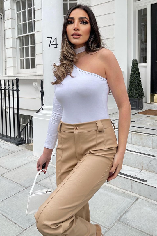 White One Sleeve High Neck Bodysuit - Qin