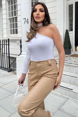 White One Sleeve High Neck Bodysuit - Qin
