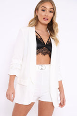 White Open Front Ruffled Sleeves Blazer - Kanna-Jackets