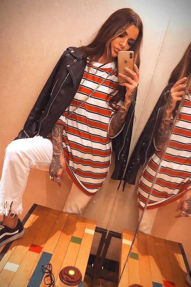 White Orange Stripe Oversized T-Shirt Dress - Rayelle-Dresses
