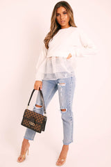 White Organza Peplum Hem Top - Juliette-Tops