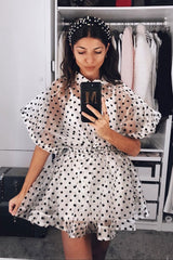 White Organza Polka Slip Insert Shirt Dress - Nathalia-Dresses