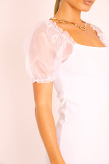 White Organza Puff Sleeve Mini Dress - Dalena-Dresses