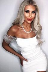 White Organza Puff Sleeve Mini Dress - Dalena-Dresses