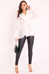 White Organza Ruffle Wrap Blouse - Gabrielle-Blouse