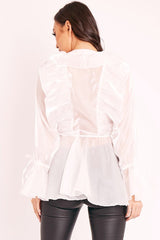 White Organza Ruffle Wrap Blouse - Gabrielle-Blouse
