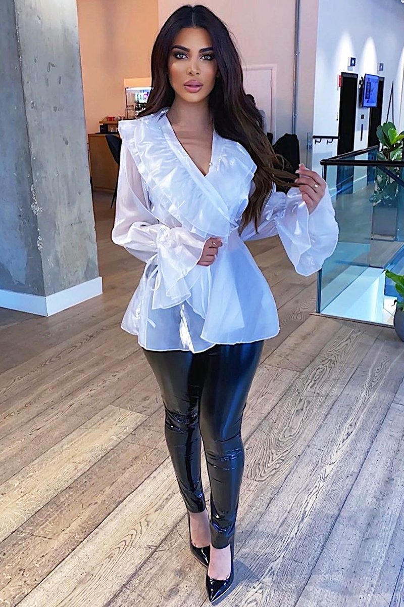 White Organza Ruffle Wrap Blouse - Gabrielle-Blouse