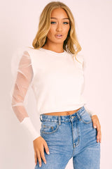 White Organza Sleeve Jumper - Dannie-Jumper
