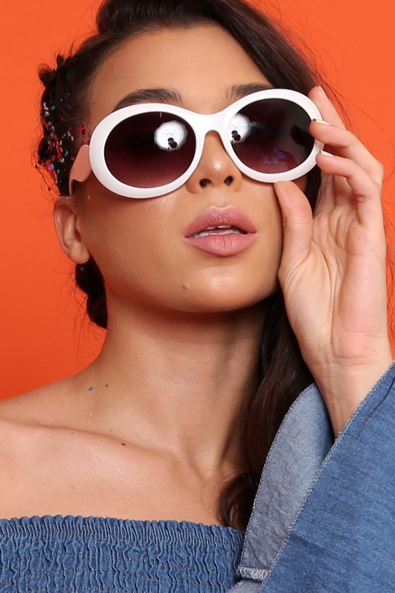 White Oval Chunky Frame Sunglasses- Nima-Sunglasses