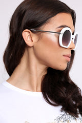 White Oval Oversized Thick Frame Sunglasses - Leya-Sunglasses
