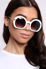 White Oval Oversized Thick Frame Sunglasses - Leya-Sunglasses