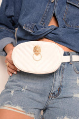 White Oval Quilted Lion Head Bumbag - Henritta-Bags