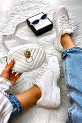 White Oval Quilted Lion Head Bumbag - Henritta-Bags