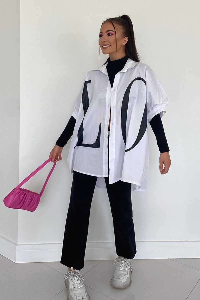 White Oversized LO VE Shirt - Harmony-Shirts
