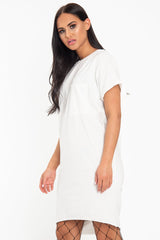 White Oversized Pocket Front Midi T-Shirt Dress - Whitney-Dresses