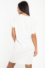 White Oversized Pocket Front Midi T-Shirt Dress - Whitney-Dresses