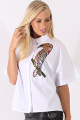 White Oversized Sequin Badge Batwing Shirt - Skye-Shirts