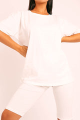 White Oversized T-shirt Cycling Shorts Co-ord - Bethanny-Co-ords