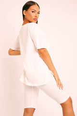 White Oversized T-shirt Cycling Shorts Co-ord - Bethanny-Co-ords