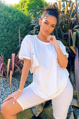 White Oversized T-shirt Cycling Shorts Co-ord - Bethanny-Co-ords