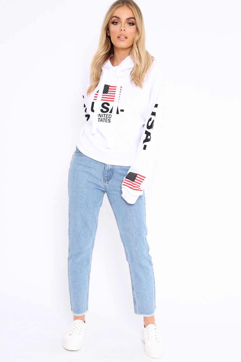 White Oversized USA Print Hoodie - Eleah-Hoodies