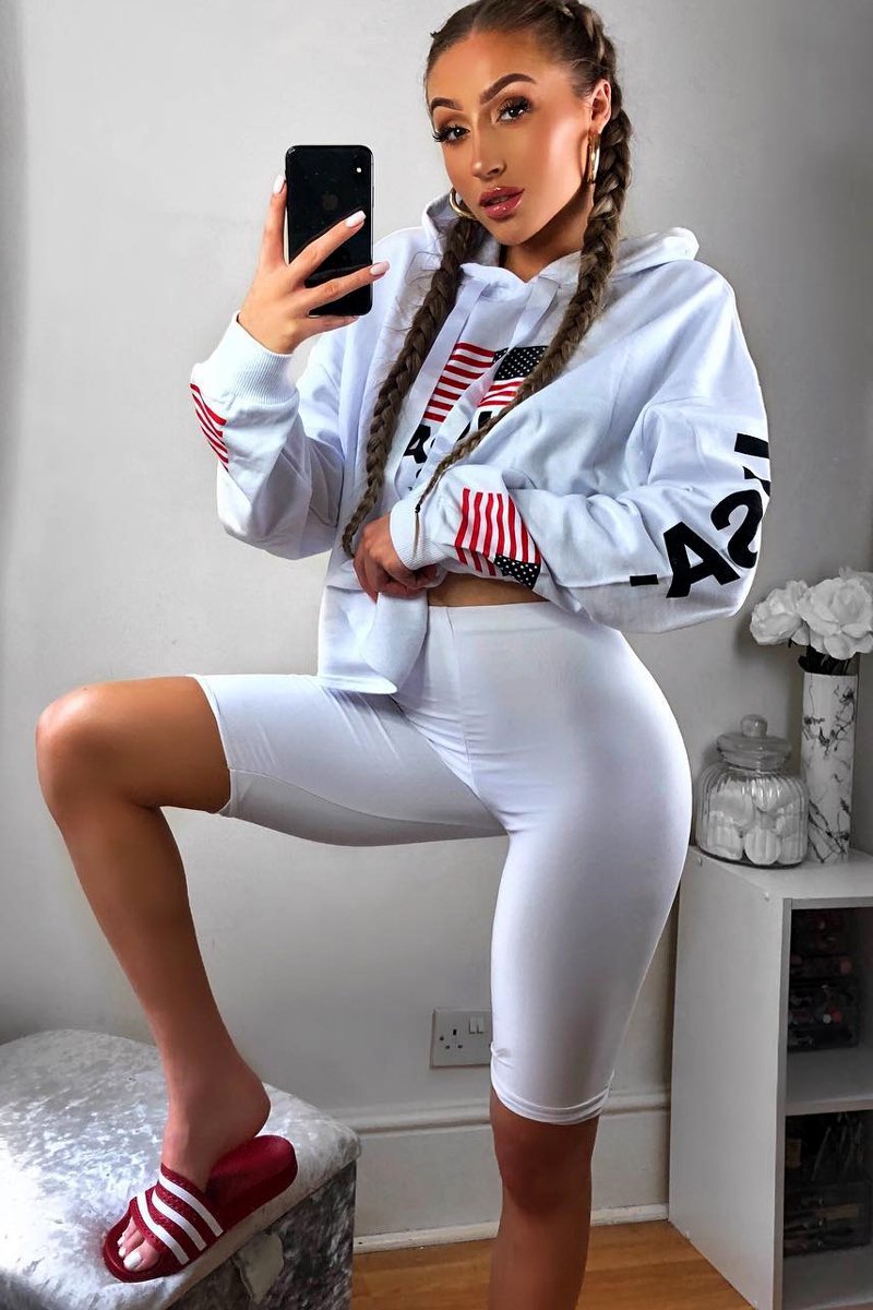 White Oversized USA Print Hoodie - Eleah-Hoodies