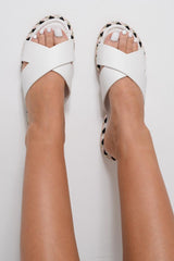 White PU Braided Detail Cross Over Sandals - Aamiyah-Sliders