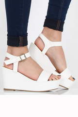 White PU Open Toe Wedge Sandals - Kennie-Sandals