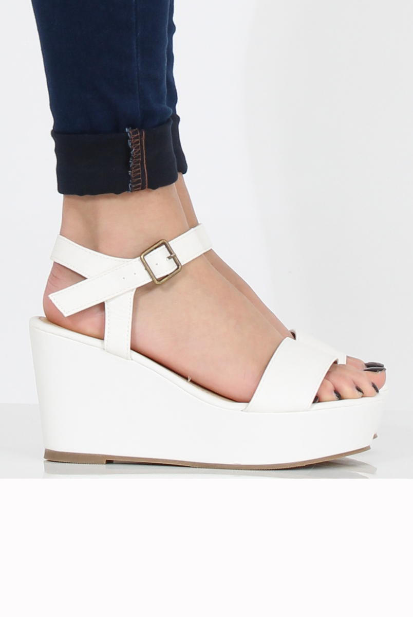 White PU Open Toe Wedge Sandals - Kennie-Sandals